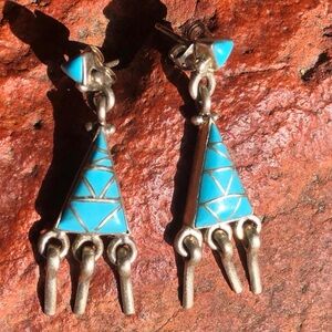 Elegant Turquoise and Silver Triangle Earrings